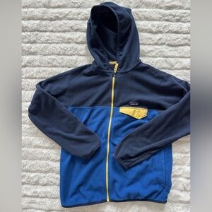 Patagonia Kids Navy & Blue Hooded Fleece Jacket with Yellow Trim